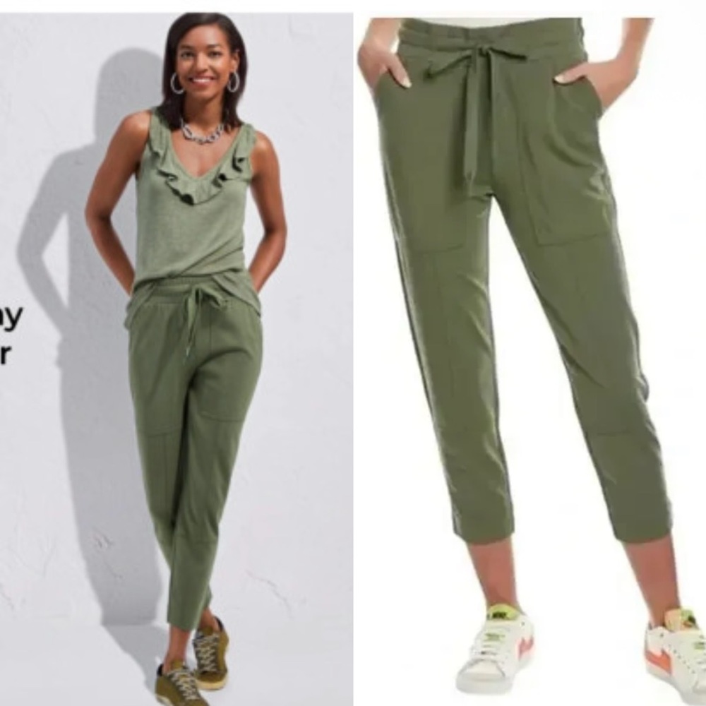 Cabi everyday lounger crop pants Women's Olive Green Tie-Waist Pants